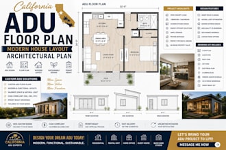 create california adu floor plan modern house layout design architectural plan