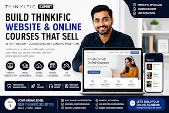 build thinkific website setup online course setup course upload landing page lms