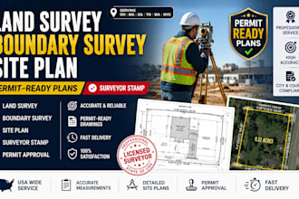 do land survey, boundary survey and site plan with permit stamp for USA