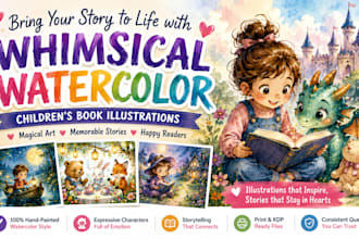 create whimsical watercolor childrens book illustrations