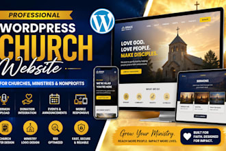 design church nonprofit sermons donations wordpress ministry website flyer logo