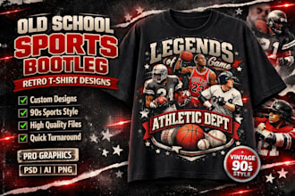 design custom old school sports bootleg t shirt retro graphics
