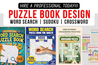 create word search puzzle book crossword kid activity book maze KDP cover design