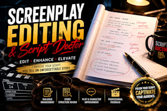 be script editor, script doctor, script coverage, screenplay editor and format