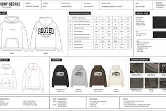 develop clothing tech pack for hoodie, tshirt, streetwear for your brand