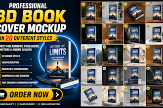 create 3d book cover mock up in 20 different styles