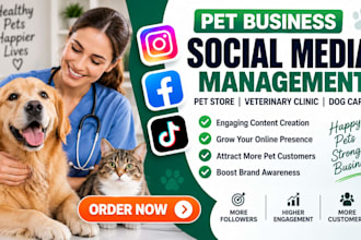 manage pet store instagram, fb social media dogs clinic SMM vetinitary marketing