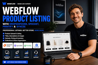 webflow product listing with dropshipzone, spocket, printify and syncee