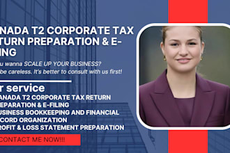 efile canada t2 corporate tax return and provide business bookkeeping andletter