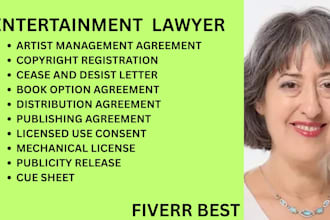 help with copyright issues, film clearances, music as entertainment lawyer in US