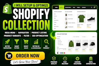 set up shopify collection mega shopify menu product listing
