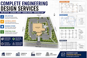 design civil site plan, electrical layouts, drainage systems, structural plans