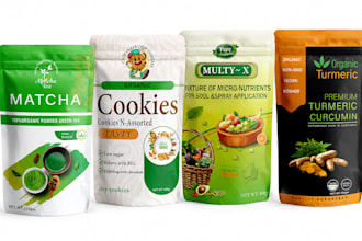 food packaging design pouch box label snack coffee spice frozen product mockup