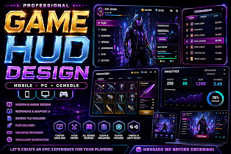 design professional game UI UX hud gui for mobile PC and console games