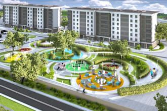 renovated 3d residential complex,outdoor fitness zone,community park,landscaping