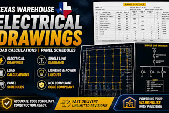design texas warehouse electrical drawings, load calculations, panel schedules