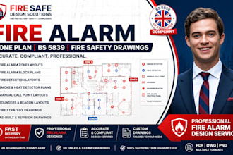 design fire alarm zone layout, block plan, safety drawing and bs5839 drawings
