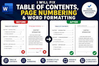 fix table of contents, page numbering and word formatting