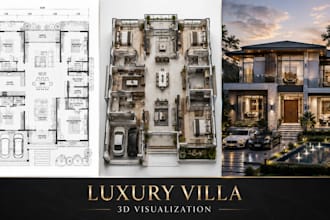 create luxury villa 3d rendering and modern duplex visualization