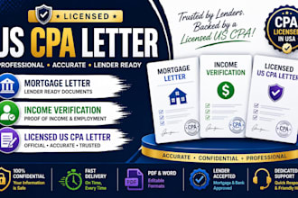 license US CPA letter, mortgage letter, income verification, mortgage letter