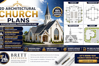 draw 2d architectural church plans, elevation drawing, foundation and site plans