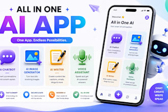 develop a complete ai app with chatbot image generator and voice