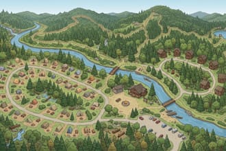 design illustrated campground, rv park, and glamping resort maps