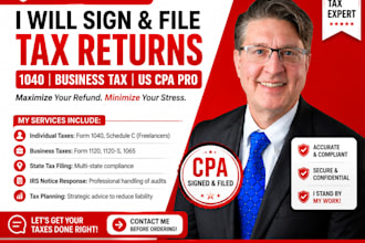 sign file tax returns 1040 business tax as certified US CPA pro