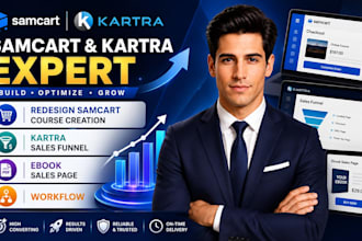 redesign samcart course creation, kartra sales funnel, ebook sales page,workflow