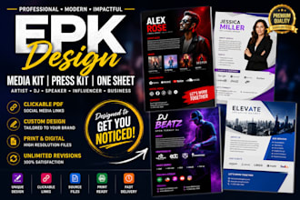 design a professional epk, media kit, press kit, one sheet with clickable PDF