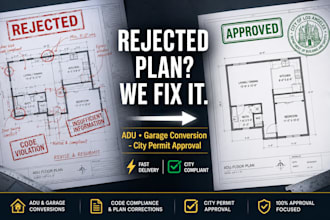 fix rejected adu floor plans and garage conversions for city permit approval