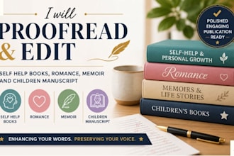 proofread and edit self help books, romance, memoir and children manuscript