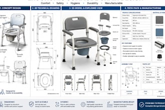 design an ergonomic commode chair ready for manufacturing