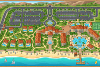 provide attractive map illustration, adventure map, trial map and parking layout
