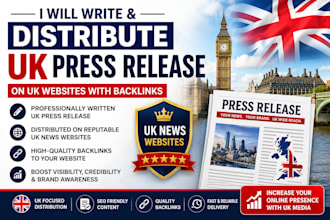 distribute and write UK press release on UK websites with backlinks