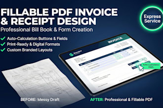 create, design and make fillable invoice, receipt, bill book pdf