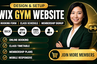 design wix gym website, booking form, class schedule, and membership signup page