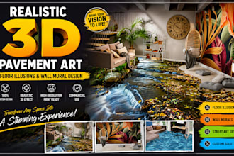 create realistic 3d pavement art floor illusion and wall mural design