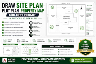 draw site plan plot plan property map for city permit in autocad 2d site plan