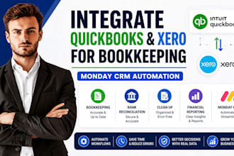 setup monday crm quickbooks xero bookkeeping cleanup reconciliation and catch up