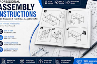 create a instruction manuals,user guides,assembly instruction technical line art