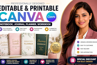 design editable and printable canva notebook, journal, planner, workbook
