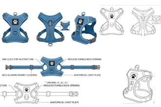 design 3d cad modeling for pet bag carrier, pet harness and pet collar