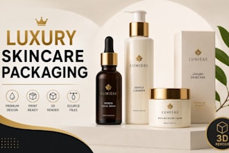 design luxury skincare packaging, cosmetic bottle packaging, 3d rendering
