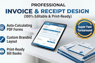 professionally make, create and editable invoice receipt bill book