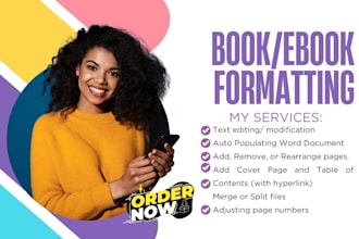 do ebook formatting, conversion from PDF, word, indesign into epub, kindle kpf
