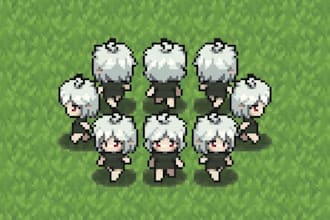 pixel art character animation, sprite sheet, game art and assets, 8bit, 32bit