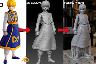 covert 2d to 3d printable model figurine sculpt stylized 3d character, 2d to 3d