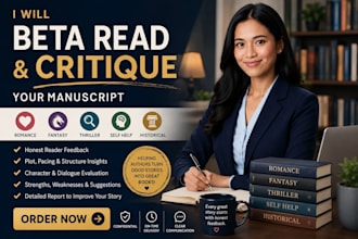 beta read critique romance, fantasy, thriller, self help, historical manuscript