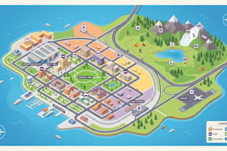 design conference map, world map, isometric map, tourist map, cartography